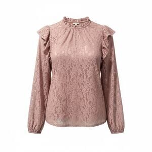 Cable & Gauge Pink Lace Blouse XL Woodrose Puff Sleeve Romantic NWT Feminine